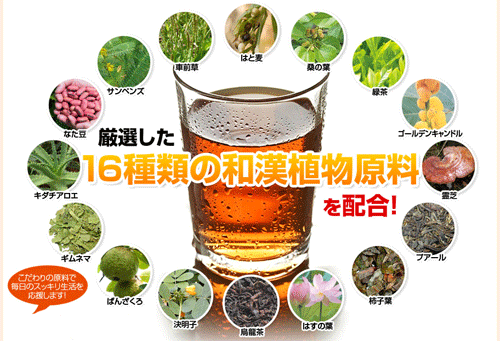 特選養麗健茶は厳選された16種類の和漢植物原料を配合
